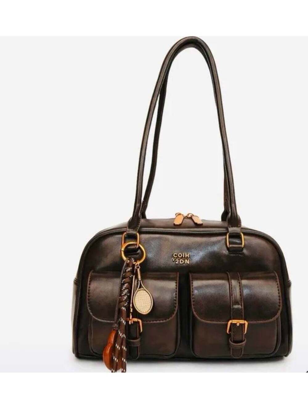 >SALE< New -Trendy -Oil Edge Trim Faux Leather Tote/Shoulder Bag -Black